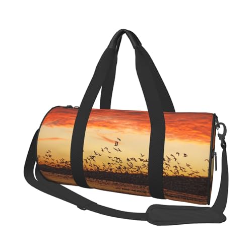 Reisetasche mit Vögeln bei Sonnenuntergang, faltbar, für Damen, für Sport, Reisen, Schwarz , Einheitsgröße von ESNAIUVCD