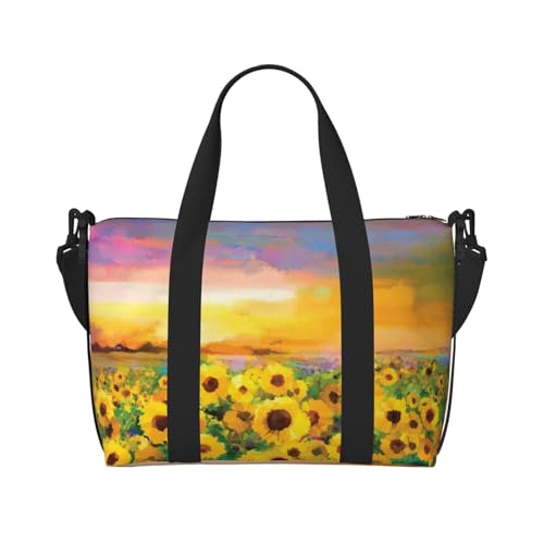 Turnbeutel für Damen, Motiv: Sonnenblumenfeld, Sonnenuntergang, Wochenendtasche, Übernachtungstasche, persönliche Tasche, Schultertasche für Damen und Herren, Einheitsgröße, Schwarz , Einheitsgröße von ESNAIUVCD