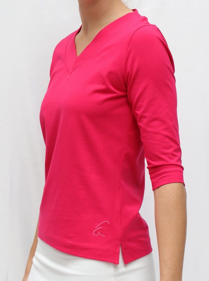 ESPARTO Yogatop Damen-Shirt Sundar in Bio-Baumwolle lang geschnitten und leicht geschlitzt, 2/3 Ärmel, V-Ausschnitt von ESPARTO