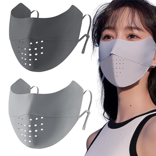 UPF50+ Eisseide, nicht abfärbende Sonnenschutz-Gesichtsschutzmaske mit Belüftungslöchern, Treedoll Sonnenschutz-UV-Maske für Frauen, atmungsaktive Schutzmaske aus Eisseide (2 Stück-C,Einheitsgröße) von ESSISH