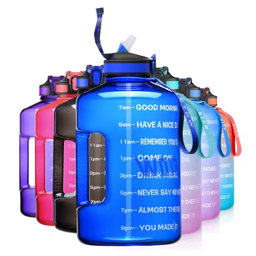 ETDW 2,2 Liter Sportflasche mit Zeitangaben BPA-Frei, Wiederverwendbare Verdickt Tragbarer Eimer mit Strohhalme Sportflasche mit Starkem Griff Blau von ETDW
