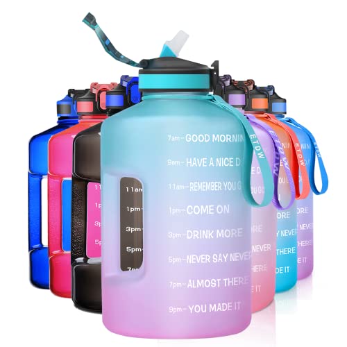 ETDW Trinkflasche mit Strohhalm, Sport Trinkflasche, 3,8L Auslaufsicher Sport Wasserflasche BPA-frei, Sportflasche für, Camping, Yoga, Gym, Kohlensäure Geeignet Grün lila von ETDW