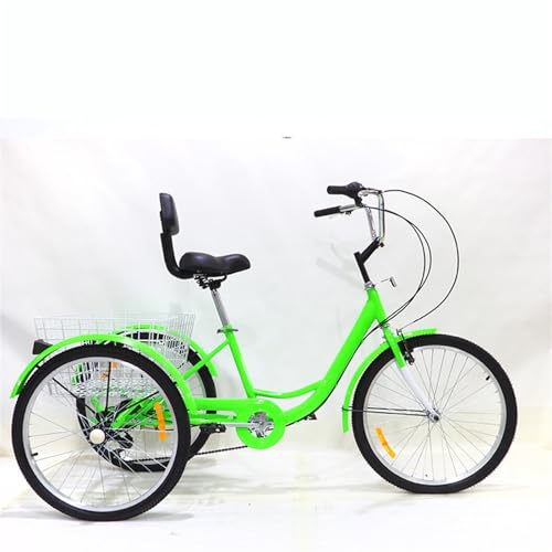 ETRYOX Dreirad for Erwachsene 24 Zoll, 3 Rad Fahrrad, Erwachsenendreirad 7 Gang, Dreirad mit Einkaufskorb, Geeignet for Senioren, Frauen und Männer(Grün) von ETRYOX