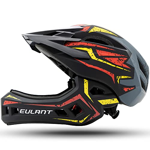 EULANT Fahrradhelm mit Kinnschutz für Jugendliche,Kinder Fullface Helm,BMX helme Jungen,Downhill Helm Mädchen,MTB Integralhelm Con EIN-Knopf-Entfernen Kinnschutz & Hinterer Einsteller von EULANT