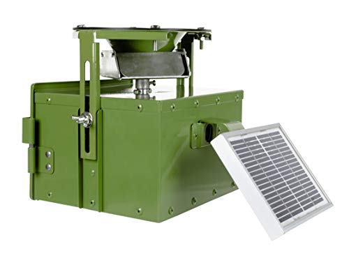 EURO HUNT Futterautomat Pro 12V, Komplettset, Automat für Tierfütterung mit Solarpanel & 12V-Akku + Ladegerät, wetterfest, grün, ca. 22,5x20,5x18cm von EURO HUNT