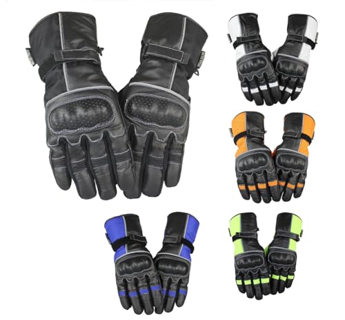 EURO STARS Motorradhandschuhe Winterhandschuhe Robustes Leder-Polyester 100% Wasserdicht & Winddicht Biker Touring Gloves (Black, L) von EURO STARS