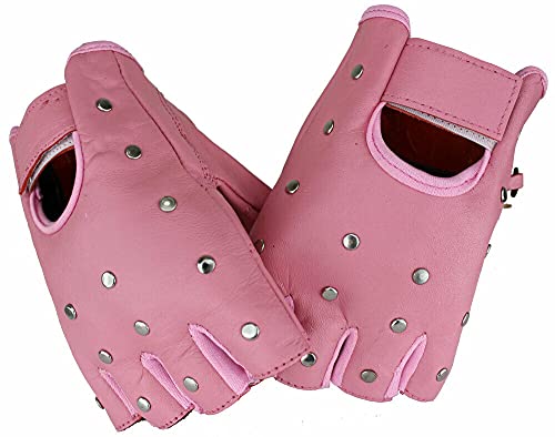 Motorradhandschuhe Biker Fingerlose Handschuhe Nitten Pink, Handschuhe für Motorrad, Fahrrad, Auto, Klettern und Camping Outdoor (Pink Nieten, XS) von EURO STARS