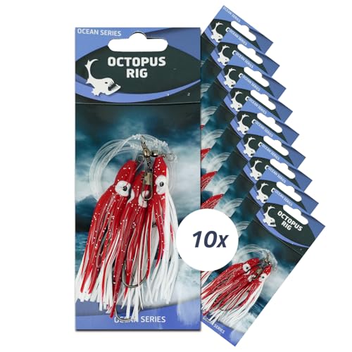 Eurocatch Octopusrigs - Rot/Weiß - 10 Stück - Hakengröße 5 - Tintenvisimitation für effektives Wrackfischen auf Kabeljau - Verbessern Sie Ihre Fangchancen Mit Natürlichem Köder - Einfache Befestigung Eurocatch Octopusrigs - Rot/Weiß - 10 Stück - Hakengröße 5 - Tintenvisimitation für effektives Wrackfischen auf Kabeljau - Verbessern Sie Ihre Fangchancen Mit Natürlichem Köder - Einfache Befestigung von EUROCATCH