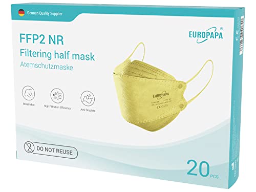 EUROPAPA® 40x FFP2 Fisch-Form Gelb Masken Atemschutzmaske Staubschutzmasken hygienisch einzelverpackt Stelle zertifiziert EN149 Mundschutzmaske EU2016/425 von EUROPAPA