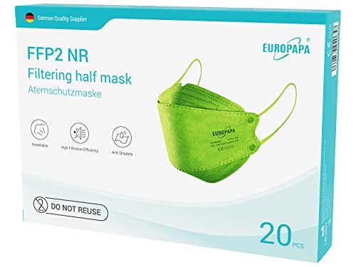 EUROPAPA® 40x FFP2 Fisch-Form Gruen Masken Atemschutzmaske Staubschutzmasken hygienisch einzelverpackt Stelle zertifiziert EN149 Mundschutzmaske EU2016/425 von EUROPAPA