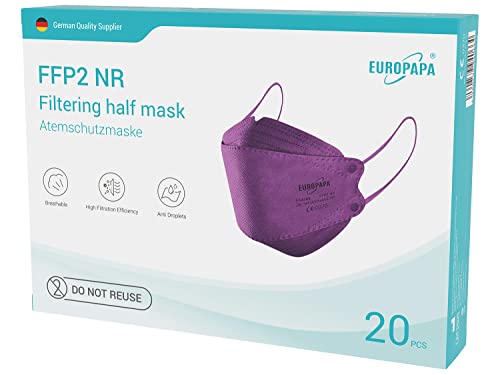 EUROPAPA® 40x FFP2 Fisch-Form Lila Masken Atemschutzmaske Staubschutzmasken hygienisch einzelverpackt Stelle zertifiziert EN149 Mundschutzmaske EU2016/425 von EUROPAPA