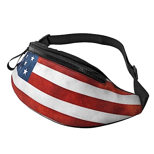 Bauchtasche mit rotem Mund, bedruckt in schwarz-weißen Streifen, für Damen und Herren, modische, verstellbare Brusttasche, Reisen, Sport, Walking, Hüfttasche, Amerikanische USA-Flagge, Einheitsgröße von EVANEM