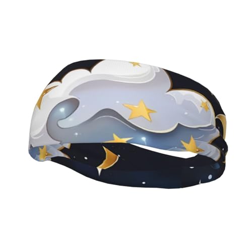 Cartoon Cloud Gold Stars Fashion Sports Dekoratives Schweißband, rutschfestes, atmungsaktives und schweißabsorbierendes Stirnband für Männer und Frauen, geeignet für Lauf- und Fitnesssport. von EVANEM