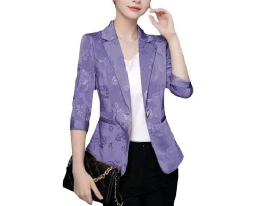 EVANEM Damen 3/4 Ärmel Blazer Eleganter Business Blazer EIN Knopf Blazer Jacquard Blazer Blumenblazer Lässige Übergangsjacke Bolero Jacke Strickjacke Lila M EVANEM Damen 3/4 Ärmel Blazer Eleganter Business Blazer EIN Knopf Blazer Jacquard Blazer Blumenblazer Lässige Übergangsjacke Bolero Jacke Strickjacke Lila M von EVANEM