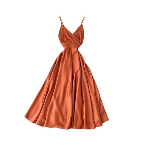 EVANEM Damen Kleid, Satinkleider, Retro-Modekleider, Slip-Kleider, A-Linien-Kleider, Ärmellos, Taillengürtel Für Abendkleider, Cocktailparty, Formelle Hochzeit, Sommerkleider, Karamellfarbe, Xs von EVANEM