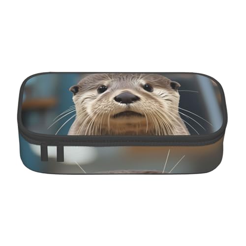 EVANEM Federmäppchen mit buntem Pfauenmotiv, großes Fassungsvermögen, doppellagig, Schüler-Federmäppchen, Büro-Schreibwaren-Tasche, tragbares Federmäppchen, Niedlicher Otter, Einheitsgröße, von EVANEM