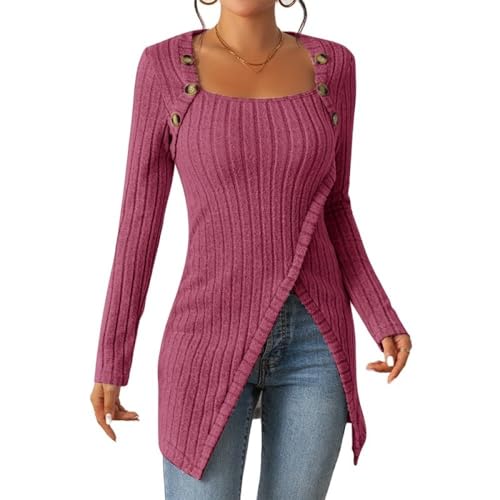EVANEM Langer Damenpullover Eleganter Pullover Mit Quadratischem Kragen Einfarbig Gerippter Strickpullover Enge Sweatshirts Strickoberteil Lässig Für Damen Und Mädchen Strickoberteil Rosa S EVANEM Langer Damenpullover Eleganter Pullover Mit Quadratischem Kragen Einfarbig Gerippter Strickpullover Enge Sweatshirts Strickoberteil Lässig Für Damen Und Mädchen Strickoberteil Rosa S von EVANEM
