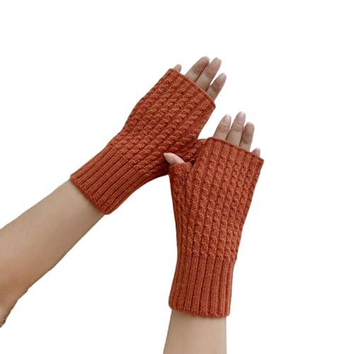 Halbfingerlose Handschuhe Damen Winter Thermo Fäustlinge Daumenloch Pulswärmer Handschuhe Twist Strick Fingerlose Handschuhe Für Damen Mädchen Weihnachten Festival Warmes Geschenk Ziegelrot 1 Paar von EVANEM