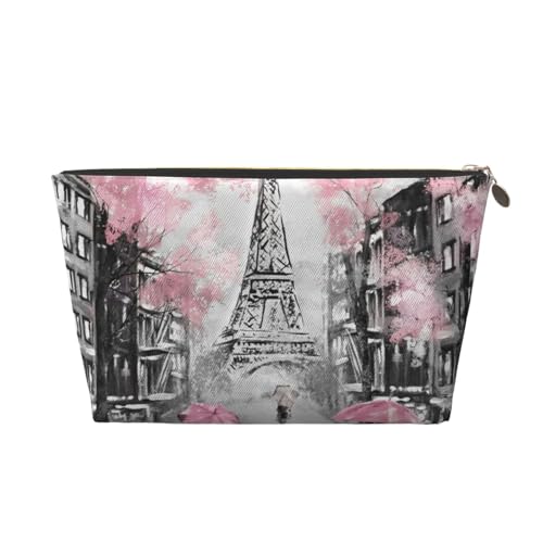 Kosmetiktasche aus Leder mit Regenbogen-Rose, große Kapazität, tragbare Reise-Kulturbeutel, geeignet für den täglichen Gebrauch und auf Reisen, Paris Street Tower Pink Floral, Einheitsgröße von EVANEM