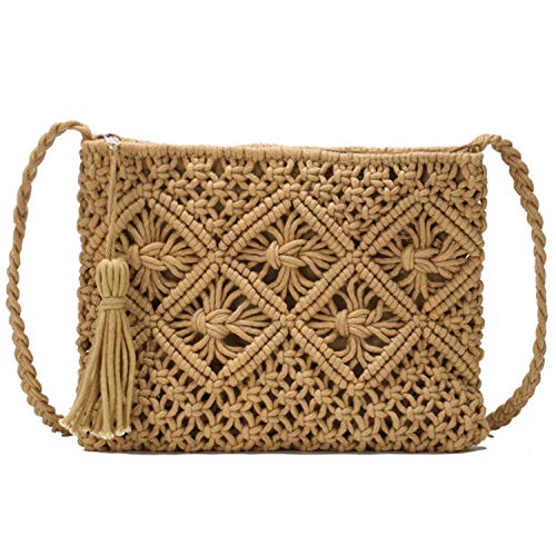 EVEOUT Clutch für Damen Stroh Handtasche Vintage handgewebte Tasche Sommer Strandtasche Khaki von EVEOUT