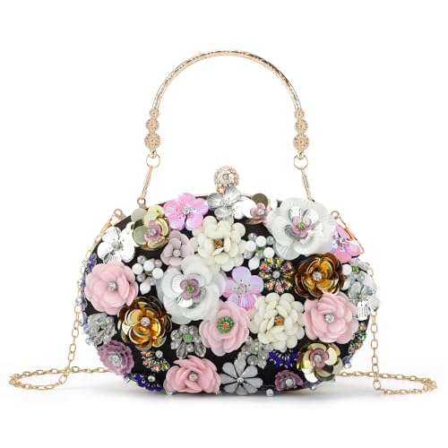 EVEOUT Damen Blume Abendtasche Clutch mit Kette Elegante Umhängetasche Handtasche für Party Abschlussball Hochzeit Braut Clutch Geldbörse EVEOUT Damen Blume Abendtasche Clutch mit Kette Elegante Umhängetasche Handtasche für Party Abschlussball Hochzeit Braut Clutch Geldbörse von EVEOUT