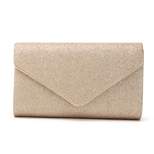 EVEOUT Damen Abend Clutch Funkeln Handtasche mit Kette Elegante Brautumhängetasche mit Umschlag Hochzeit Party Abschlussball Geldbörse Aprikose von EVEOUT