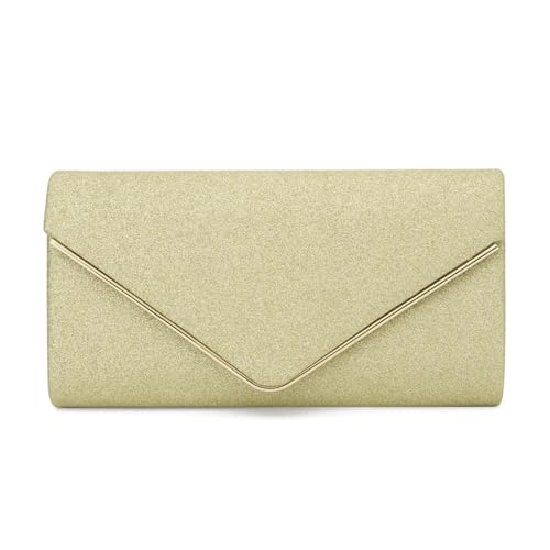 EVEOUT Damen Abend Clutch Funkeln Handtasche mit Kette Elegante Brautumhängetasche mit Umschlag Hochzeit Party Abschlussball Geldbörse Gold von EVEOUT