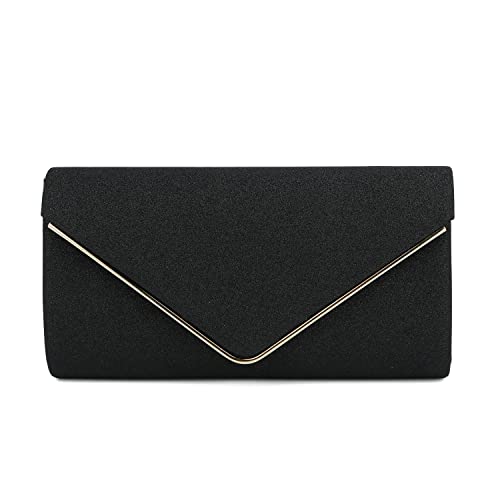 EVEOUT Damen Abend Clutch Funkeln Handtasche mit Kette Elegante Brautumhängetasche mit Umschlag Hochzeit Party Abschlussball Geldbörse Schwarz EVEOUT Damen Abend Clutch Funkeln Handtasche mit Kette Elegante Brautumhängetasche mit Umschlag Hochzeit Party Abschlussball Geldbörse Schwarz von EVEOUT