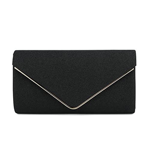 EVEOUT Damen Abend Clutch Funkeln Handtasche mit Kette Elegante Brautumhängetasche mit Umschlag Hochzeit Party Abschlussball Geldbörse Schwarz von EVEOUT