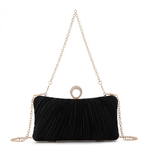 EVEOUT Damen Satin Abendtasche Clutch Elegant Plissierte Hochzeitstasche Handtasche mit Schultergurt Umhängetasche für Party Abschlussball Brauttasche EVEOUT Damen Satin Abendtasche Clutch Elegant Plissierte Hochzeitstasche Handtasche mit Schultergurt Umhängetasche für Party Abschlussball Brauttasche von EVEOUT