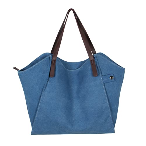 EVEOUT Damen Segeltuch Schultertasche Hohe Kapazität Hobo-Shopper Einkaufstasche für die Arbeitsschule Lässige Handtasche Blau von EVEOUT