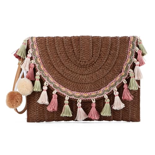 EVEOUT Damen Stroh Clutch Handtasche mit Schultergurte Sommer Gewebte Stroh Schultertaschen mit Quasten Umhängetaschen für Strand Urlaub Reisen Hochzeitstasche EVEOUT Damen Stroh Clutch Handtasche mit Schultergurte Sommer Gewebte Stroh Schultertaschen mit Quasten Umhängetaschen für Strand Urlaub Reisen Hochzeitstasche von EVEOUT