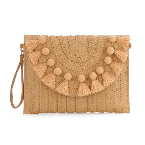 EVEOUT Damen Stroh Clutch Handtasche mit Schultergurte Sommer Gewebte Stroh Schultertaschen mit Quasten Umhängetaschen für Strand Urlaub Reisen Hochzeitstasche EVEOUT Damen Stroh Clutch Handtasche mit Schultergurte Sommer Gewebte Stroh Schultertaschen mit Quasten Umhängetaschen für Strand Urlaub Reisen Hochzeitstasche von EVEOUT