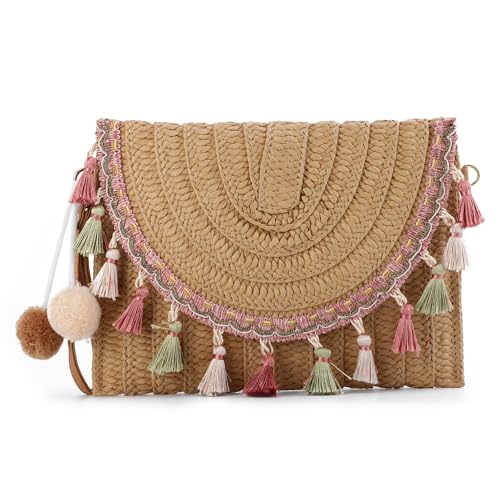 EVEOUT Damen Stroh Clutch Handtasche mit Schultergurte Sommer Gewebte Stroh Schultertaschen mit Quasten Umhängetaschen für Strand Urlaub Reisen Hochzeitstasche EVEOUT Damen Stroh Clutch Handtasche mit Schultergurte Sommer Gewebte Stroh Schultertaschen mit Quasten Umhängetaschen für Strand Urlaub Reisen Hochzeitstasche von EVEOUT