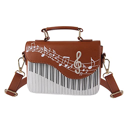 EVEOUT Damen stilvolle Klavier Muster Handtasche Schulter Geldbörse, Umhängetasche für Damen (Stil 5 Braun) von EVEOUT