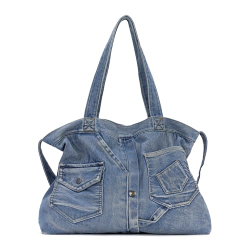 EVEOUT Denim Schultertasche Damen Vintage Denim Tote Tasche mit Schulterriemen Jeans Shopper Umhängetaschen für die Arbeit Urlaub Hochschule EVEOUT Denim Schultertasche Damen Vintage Denim Tote Tasche mit Schulterriemen Jeans Shopper Umhängetaschen für die Arbeit Urlaub Hochschule von EVEOUT
