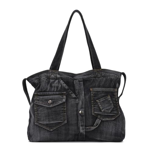 EVEOUT Denim Schultertasche Damen Vintage Denim Tote Tasche mit Schulterriemen Jeans Shopper Umhängetaschen für die Arbeit Urlaub Hochschule von EVEOUT