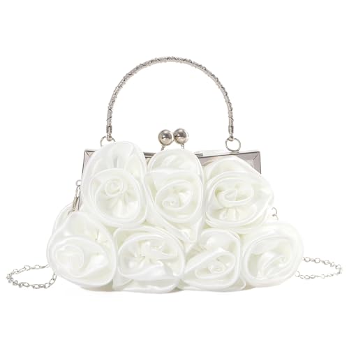 EVEOUT Elegante Satin Blume Abend Handtasche mit Kette für Damen Hochzeitstasche Braut Clutch Handtasche Geldbörsen von EVEOUT