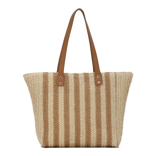 EVEOUT Damen Stroh Schultertaschen mit Gestreifte Sommer Boho Groß Gewebte Shopper Strohtasche für Strand Urlaub Alltag EVEOUT Damen Stroh Schultertaschen mit Gestreifte Sommer Boho Groß Gewebte Shopper Strohtasche für Strand Urlaub Alltag von EVEOUT