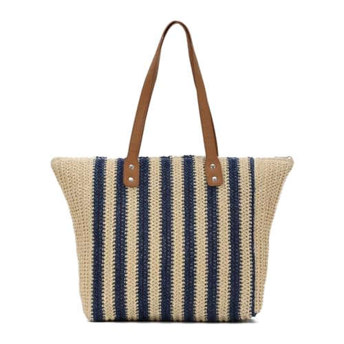 EVEOUT Gestreifte Umhängetasche aus Stroh für Damen Sommer Boho Strohtasche Gewebte Tragetasche aus Stroh Schultertaschen Groß Strandtasche Shopper EVEOUT Gestreifte Umhängetasche aus Stroh für Damen Sommer Boho Strohtasche Gewebte Tragetasche aus Stroh Schultertaschen Groß Strandtasche Shopper von EVEOUT