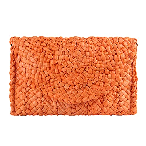 EVEOUT Handtasche aus gewebtem Stroh für Damen Vintage Clutches Brieftasche Strand Urlaubstasche Orange von EVEOUT