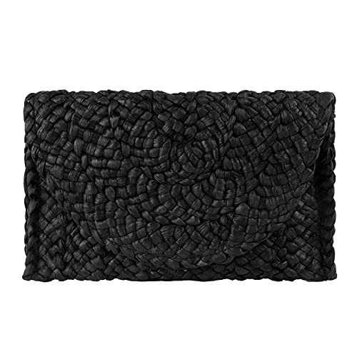 EVEOUT Handtasche aus gewebtem Stroh für Damen Vintage Clutches Brieftasche Strand Urlaubstasche Schwarz von EVEOUT