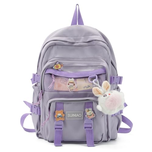 EVEOUT Kinderrucksäcke Mehrere Taschen mit schönen Anhängern und Pins Zubehör Nylon Schultasche Große Kapazität Rucksack Daypacks Multipacks für Teenager Mädchen von EVEOUT