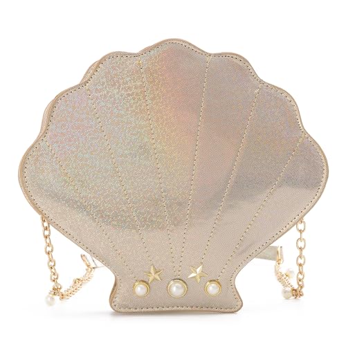 EVEOUT Mädchen Laser Muschelförmig Umhängetaschen Schultertaschen Mädchentaschen Geldbörsen Tasche mit Kette für Damen Urlaub von EVEOUT