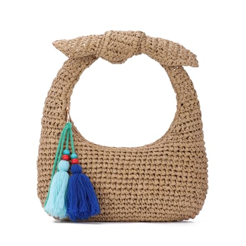 EVEOUT Raffia Clutch Damen mit Schleifen-Knoten Sommer Boho Stroh Handtasche für Hochzeit Party Alltag Elegante Gewebte Strohtasche für Strand Urlaub EVEOUT Raffia Clutch Damen mit Schleifen-Knoten Sommer Boho Stroh Handtasche für Hochzeit Party Alltag Elegante Gewebte Strohtasche für Strand Urlaub von EVEOUT