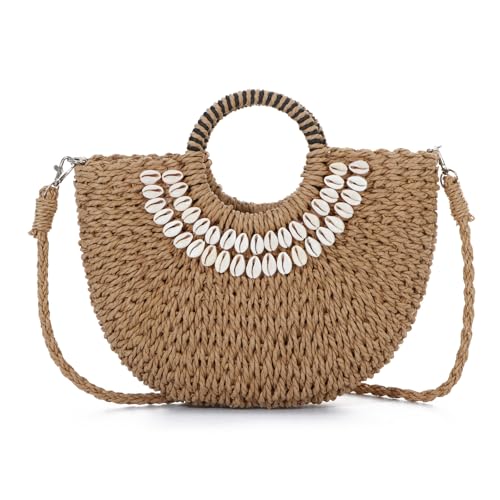 EVEOUT Runde Strohtasche Damen Boho Raffia Umhängetaschen Sommer Chic Rattan Strohkorb Tasche Gewebte Henkeltasche Strandtasche mit Schulterkette für Urlaub EVEOUT Runde Strohtasche Damen Boho Raffia Umhängetaschen Sommer Chic Rattan Strohkorb Tasche Gewebte Henkeltasche Strandtasche mit Schulterkette für Urlaub von EVEOUT