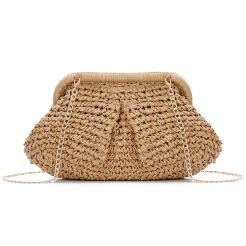 EVEOUT Stroh Clutch für Damen Gewebte Handtasche in Wolkenform mit Riemen Sommer Strand Stroh Umhängetasche in Knödelform Clutch für Hochzeit Party EVEOUT Stroh Clutch für Damen Gewebte Handtasche in Wolkenform mit Riemen Sommer Strand Stroh Umhängetasche in Knödelform Clutch für Hochzeit Party von EVEOUT
