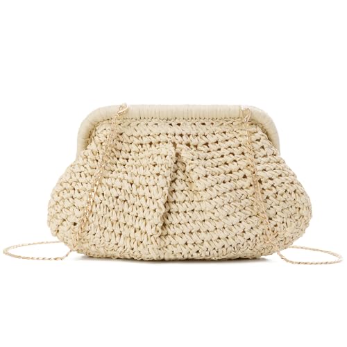 EVEOUT Stroh Clutch für Damen Gewebte Handtasche in Wolkenform mit Riemen Sommer Strand Stroh Umhängetasche in Knödelform Clutch für Hochzeit Party von EVEOUT