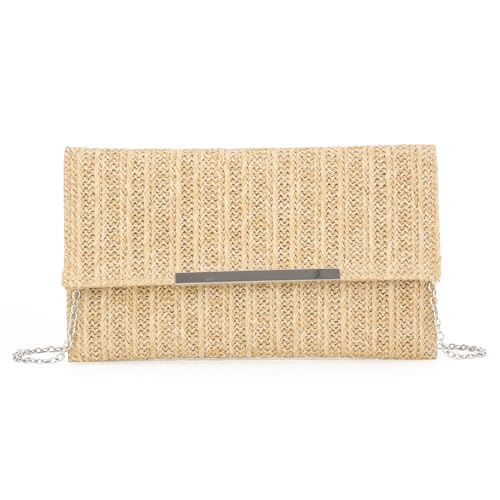 EVEOUT Stroh Clutch für Damen Stroh Abendhandtasche Sommer Gewebt Hochzeitshandtasche Umhängetasche für Party Urlaub von EVEOUT