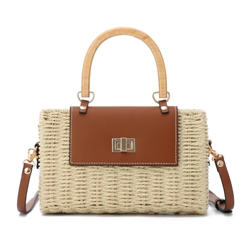 EVEOUT Stroh Umhängetaschen Damen Sommer Chic Rattan Strohkorb Tasche Gewebte Raffia Schultertaschen Strohtasche mit Schulterkette EVEOUT Stroh Umhängetaschen Damen Sommer Chic Rattan Strohkorb Tasche Gewebte Raffia Schultertaschen Strohtasche mit Schulterkette von EVEOUT